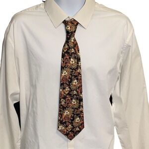 Vintage Mickey Mouse Necktie Disney Paisley Silk Balancine Black Gold Retro Wide